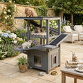 Gray and white four-tier pine wood outdoor cat house with asphalt roof and balcony – view 2