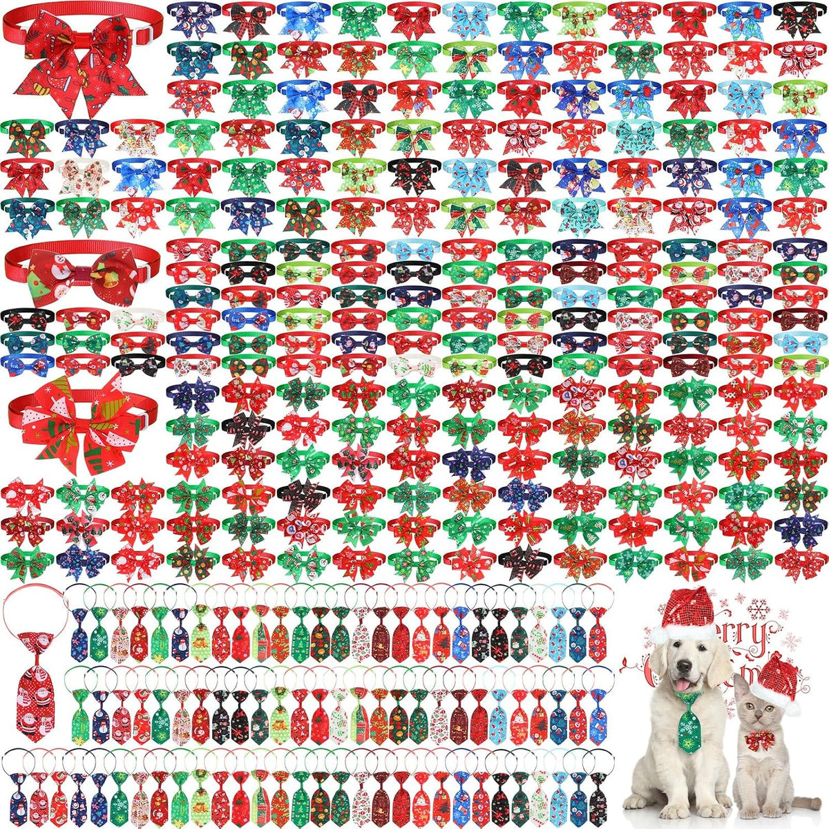 Assorted seasonal dog bow ties and neckties on adjustable collars – view 3