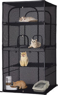 Black four tier window catio outdoor cat enclosure with multiple doors