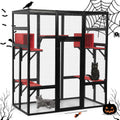 Grey 70 inch outdoor catio enclosure with waterproof roof and perches
