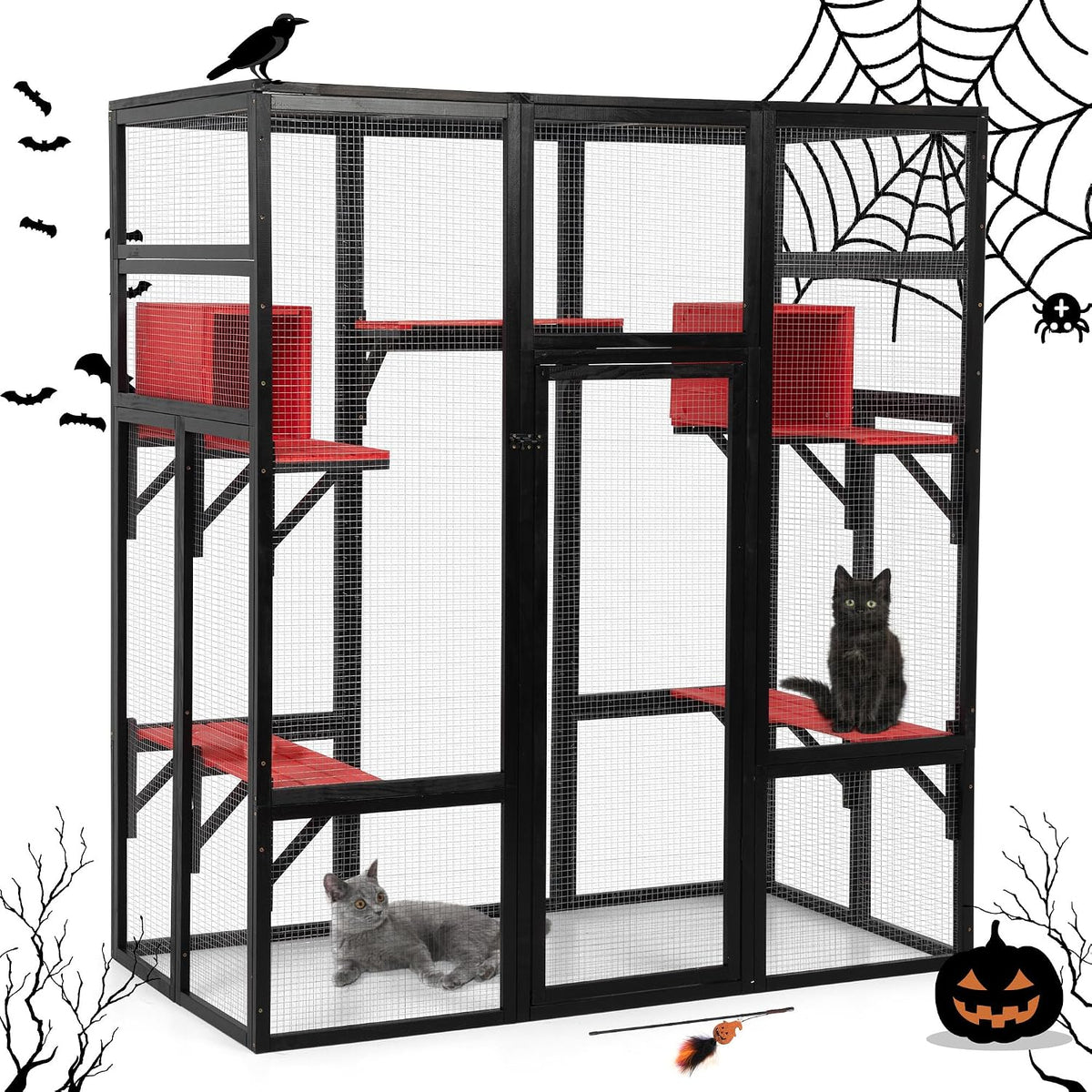 Grey 70 inch outdoor catio enclosure with waterproof roof and perches