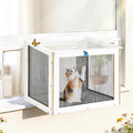 Cat window box catio with clear roof in a vertical window