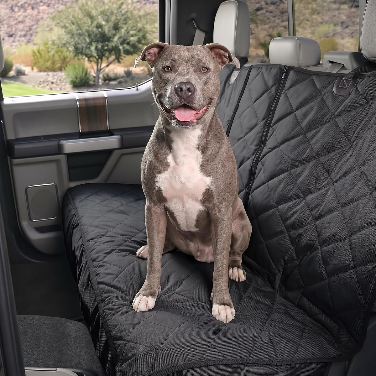 Tan fitted back seat protector for dogs without hammock – view 4