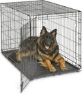 48 inch black single door folding metal dog crate with tray