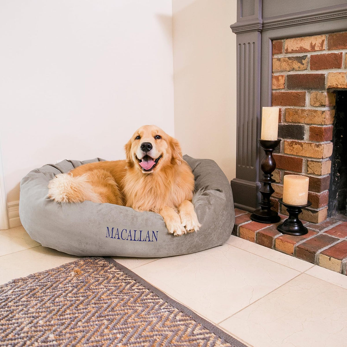Azure fluffy round personalized donut dog bed – view 5