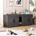 Double Litter Box Enclosure for 2 Cats, 55" Large Hidden Wooden Furniture, TV Stand or Side Table, Walnut