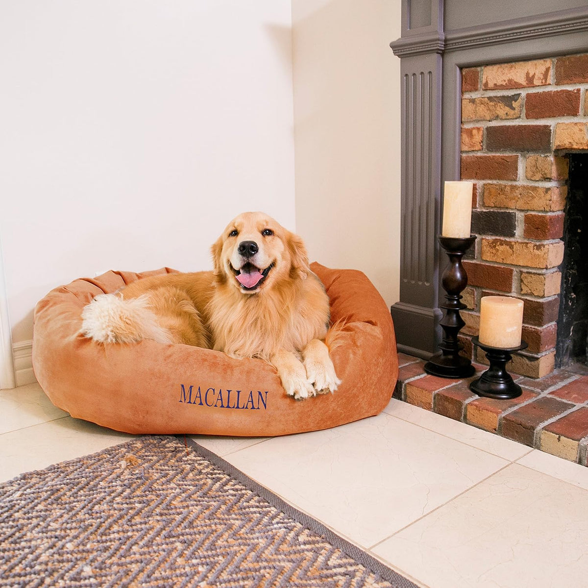 Azure fluffy round personalized donut dog bed – view 3
