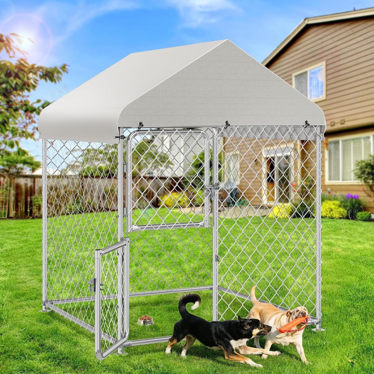 Galvanized steel outdoor dog kennel with waterproof roof cover