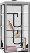 PawHut 79 Inch Cat Enclosure Mesh Playpen with Steel Frame, 3 Platforms, 2 Doors and 4 Sandbags, Indoor/Outdoor