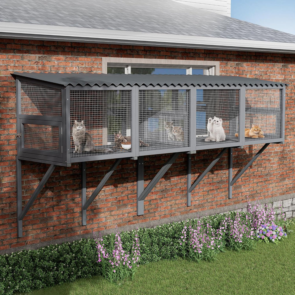 Grey wooden window catio perch box for large cats