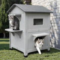 Grey two-story insulated plastic outdoor cat house – view 3