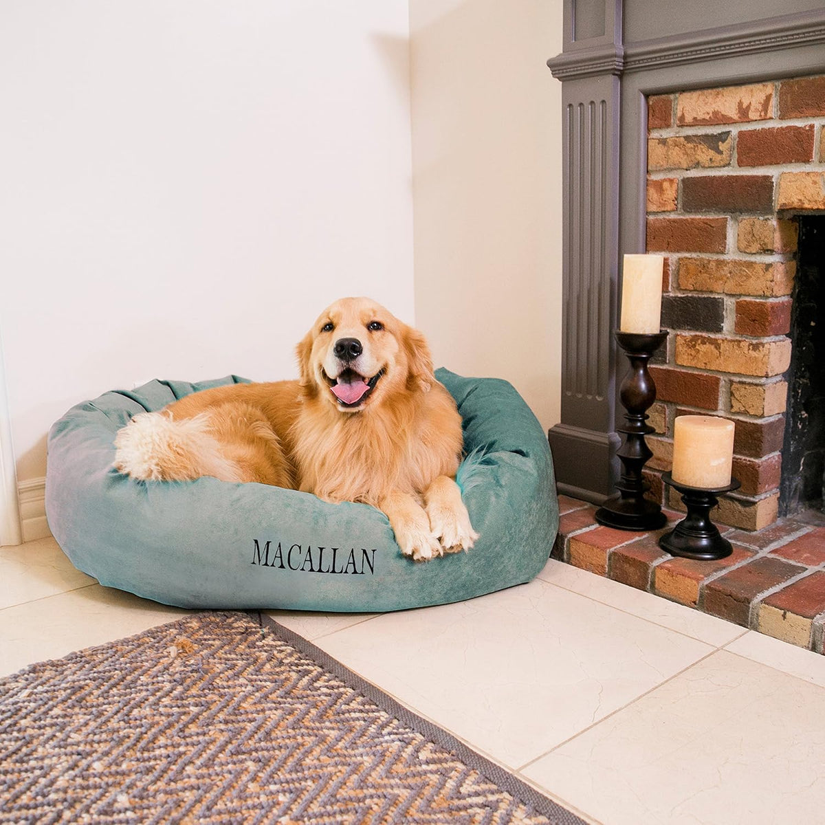 Small orange bagel dog bed with bolster rim and embroidered name – view 6