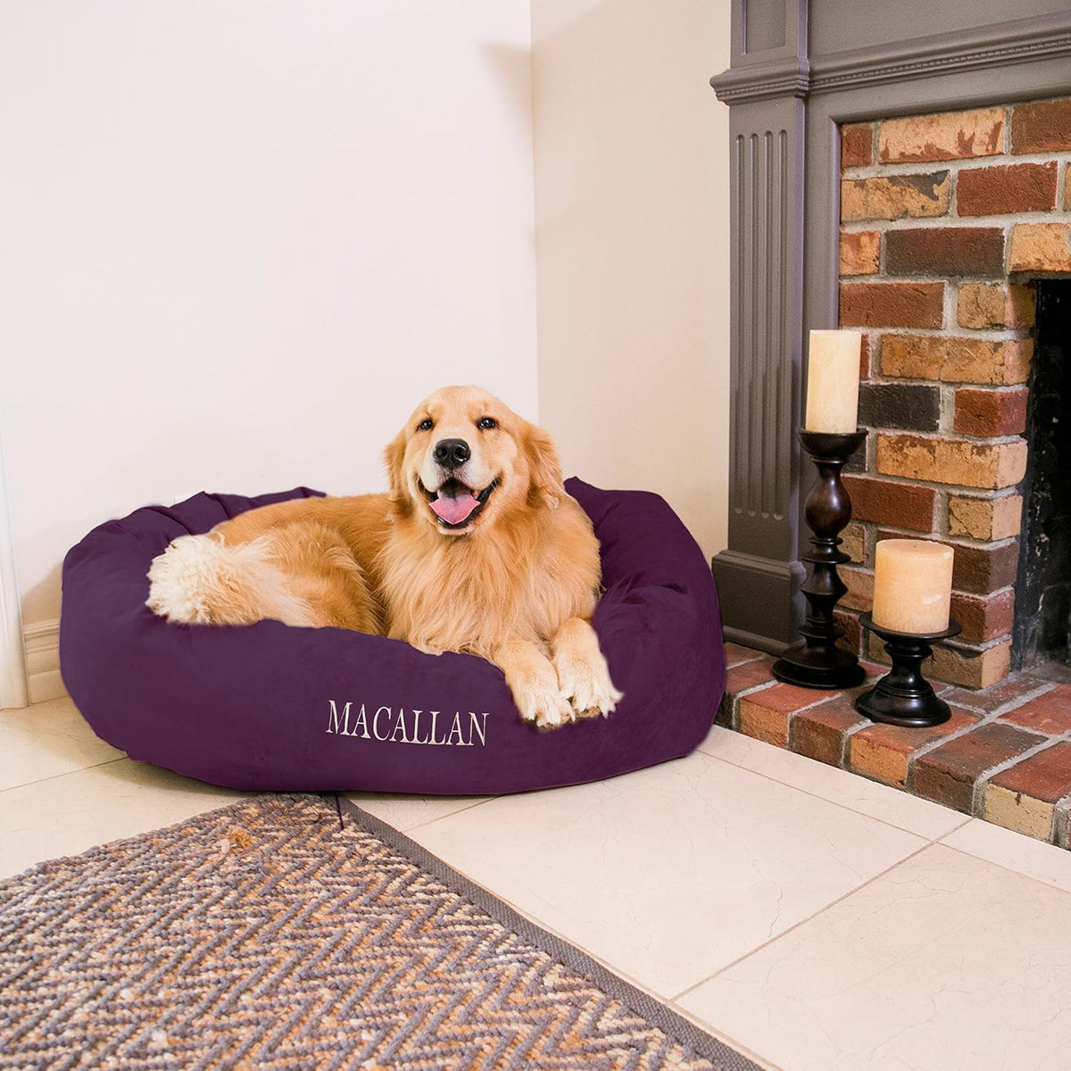Small orange bagel dog bed with bolster rim and embroidered name – view 9