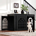 Brown 45.1 inch vintage dog crate furniture with sliding barn door – view 2