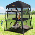Blue trim foldable cat enclosure tent with three-tier cage inside – view 4