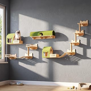 OFIKA Cat Wall Shelves, 16-Piece Solid Pine Cat Wall Furniture Set