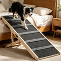 Extra wide wooden dog ramp leading to a couch