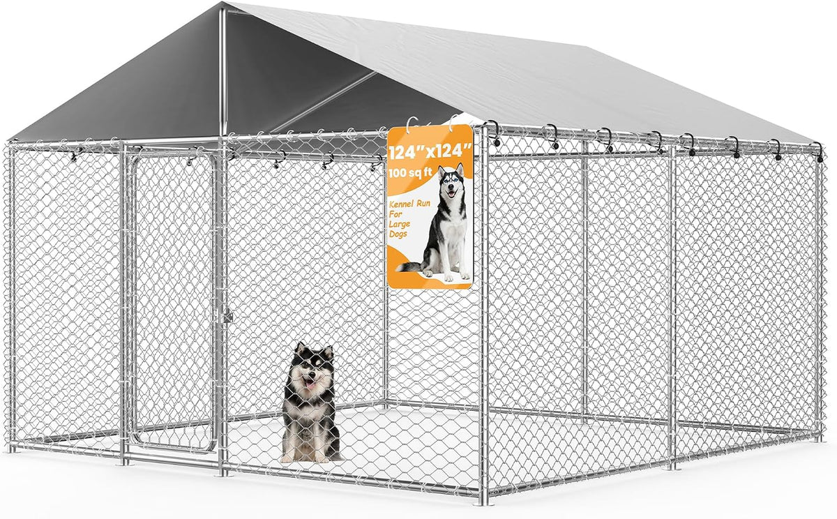 Galvanized welded wire outdoor dog kennel with waterproof roof in a yard