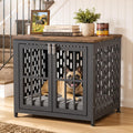Aged black heavy duty wood and metal dog crate furniture with four latches – view 11