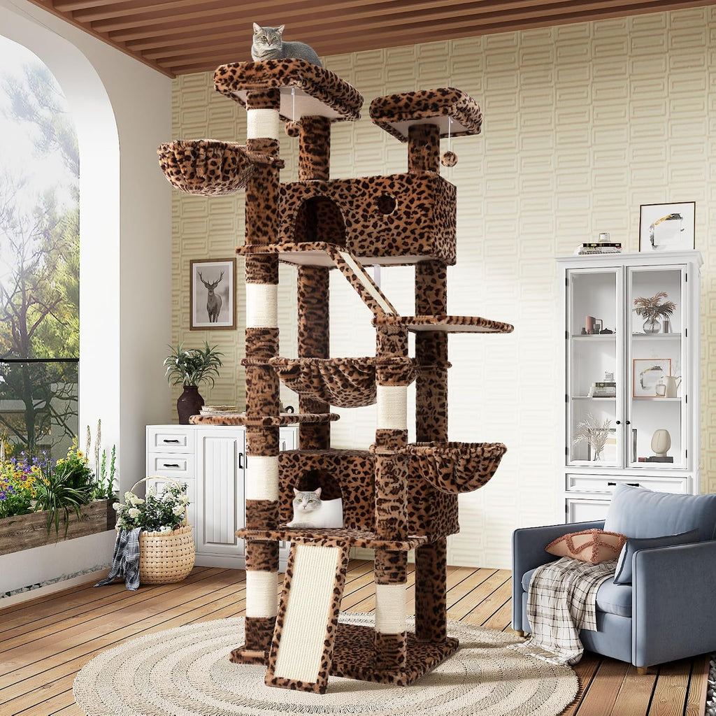 Tall dark grey multi-level cat tree with hammock, perches, condo and sisal posts – view 2