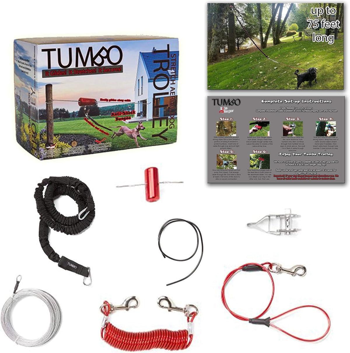 Overhead aerial dog run trolley cable with coiled lead – view 3