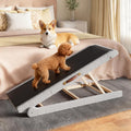 Plush-covered 55 inch wooden dog ramp with rails leading to a tall bed – view 2