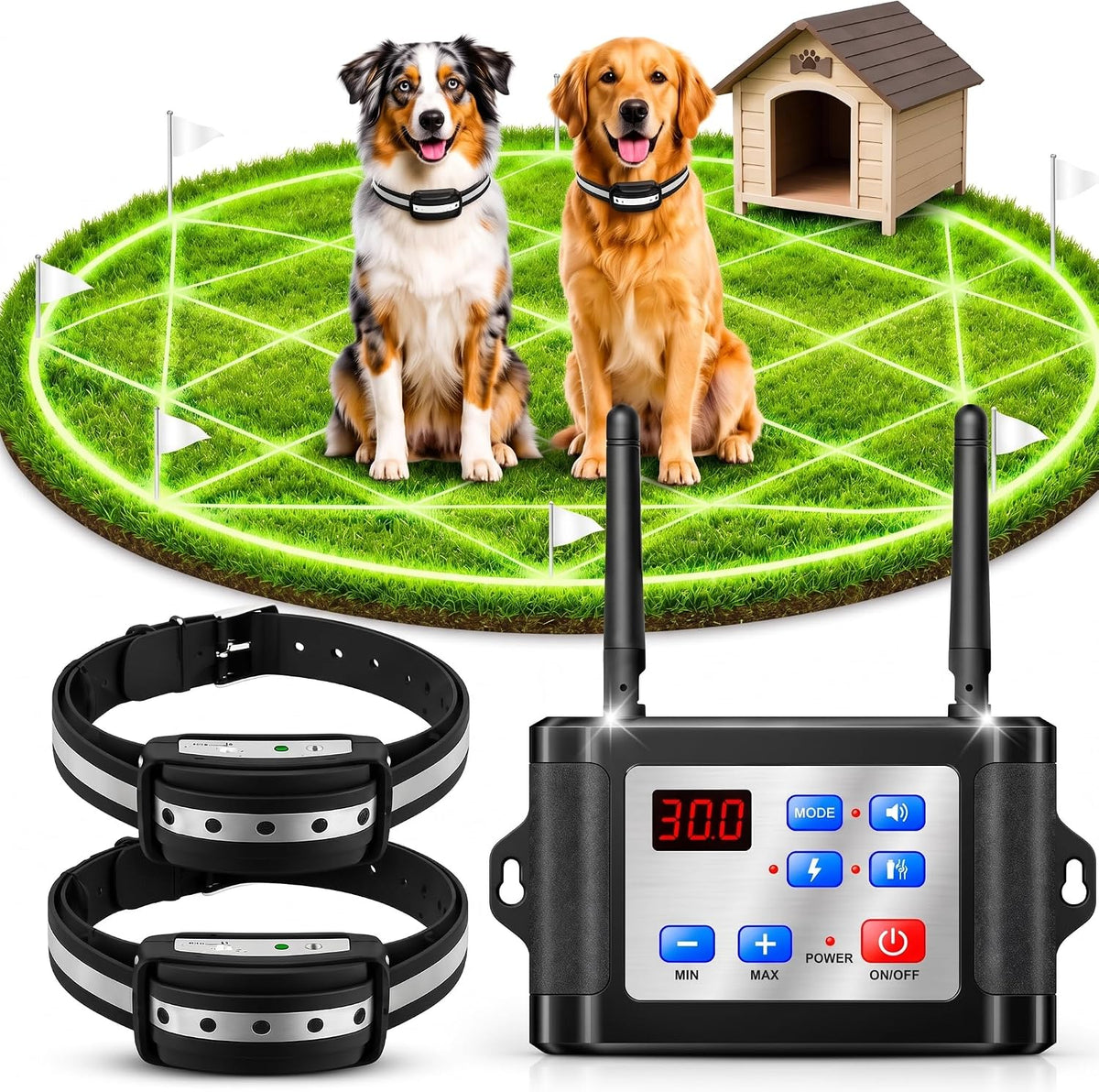 Wireless dog fence transmitter with rechargeable training collar
