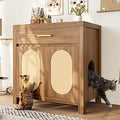 Merax Cat Litter Box Enclosure with Storage Drawer and Scratching Board Doors, Wooden Nightstand Cabinet, Espresso