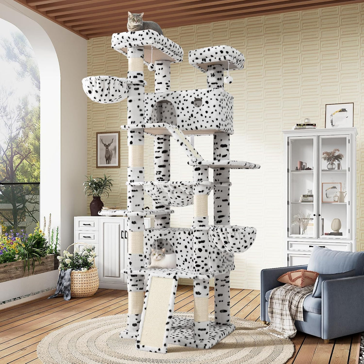 Tall dark grey multi-level cat tree with hammock, perches, condo and sisal posts – view 6