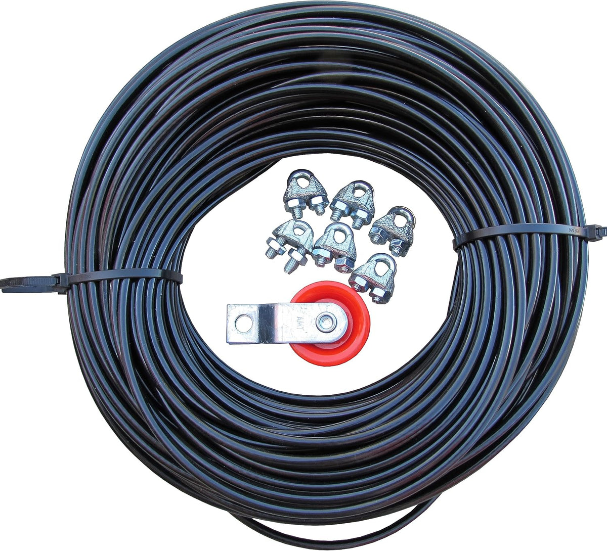 Overhead dog run trolley with vinyl-coated cable and pulley – view 2