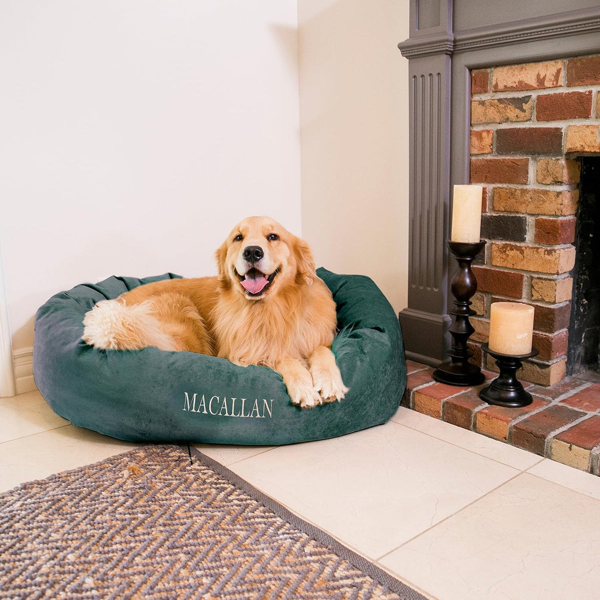 Azure fluffy round personalized donut dog bed – view 2
