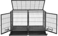 Black two compartment rolling metal dog crate with divider