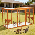 Orange outdoor catio cat enclosure with waterproof roof on a patio
