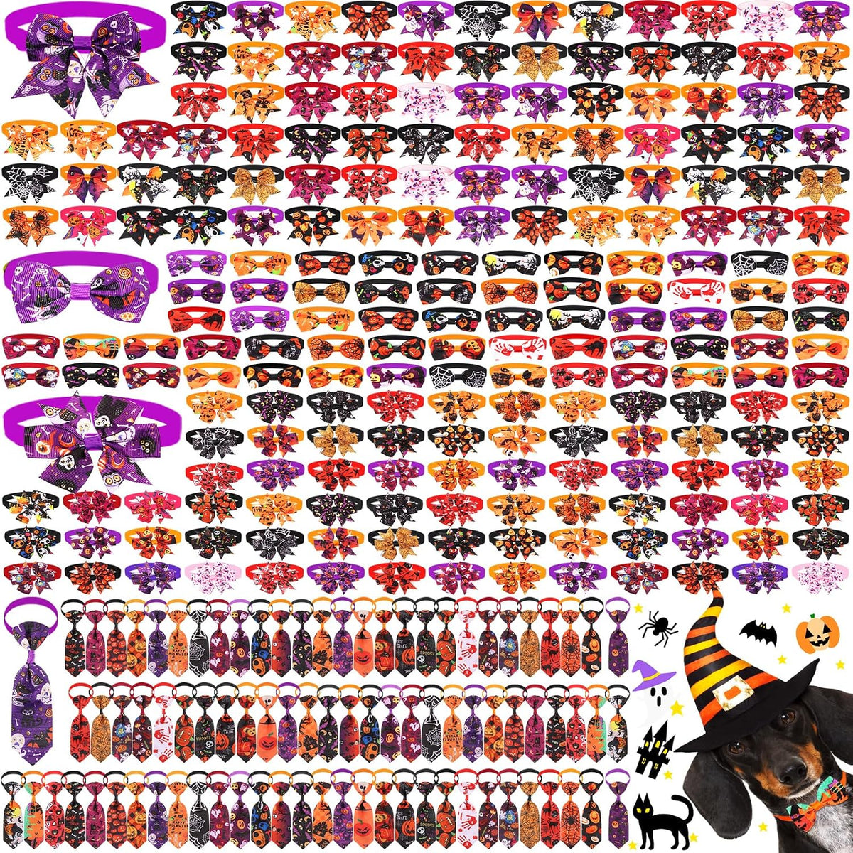 Assorted seasonal dog bow ties and neckties on adjustable collars – view 4