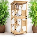 71 Inch 4-Tier Wooden Catio Outdoor Cat Enclosure on Wheels with Window, Waterproof Roof, Removable Floor and Scratching