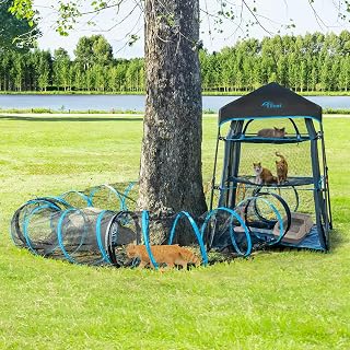 X-Large Catio Outdoor Cat Enclosure, 3-Tier Tower Tent, Weatherproof and Sunproof, 3 Doors, Foldable and Portable