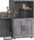 Villa Cat Litter Box Enclosure Furniture, Hidden Cabinet with Pet House and Large Condo with Storage, Wax Wood Color