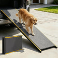 Extra long 75 inch dog ramp leaning against the rear of a car