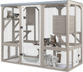 Wooden window cat enclosure with resting room and platforms