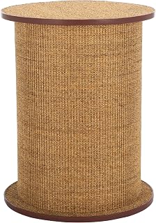 SAFAVIEH Natural Brown Sisal Cat Scratch Post, Round Vertical Scratching Tower, CAT903B