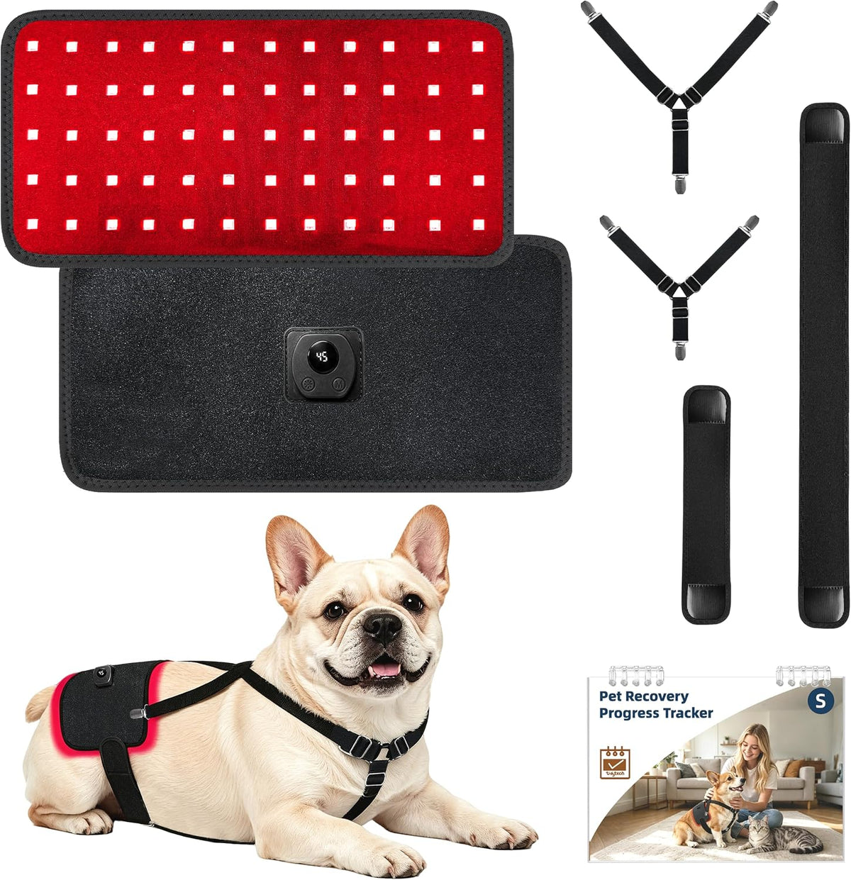 Wireless red light wrap with LED panel fastened around a dog's back – view 4