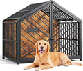Dog crate furniture with a house-style roof frame