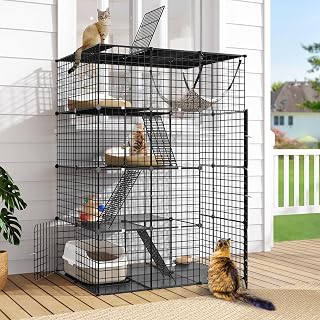 DWVO 4-Tier Large Cat Cage with Large Hammock, DIY Playpen Kennel for 1-3 Cats