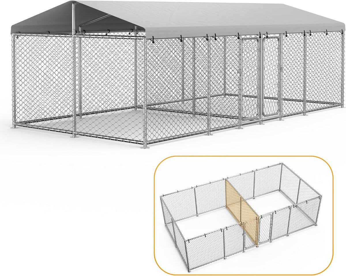 Large galvanized welded wire outdoor dog kennel with waterproof roof cover – view 2