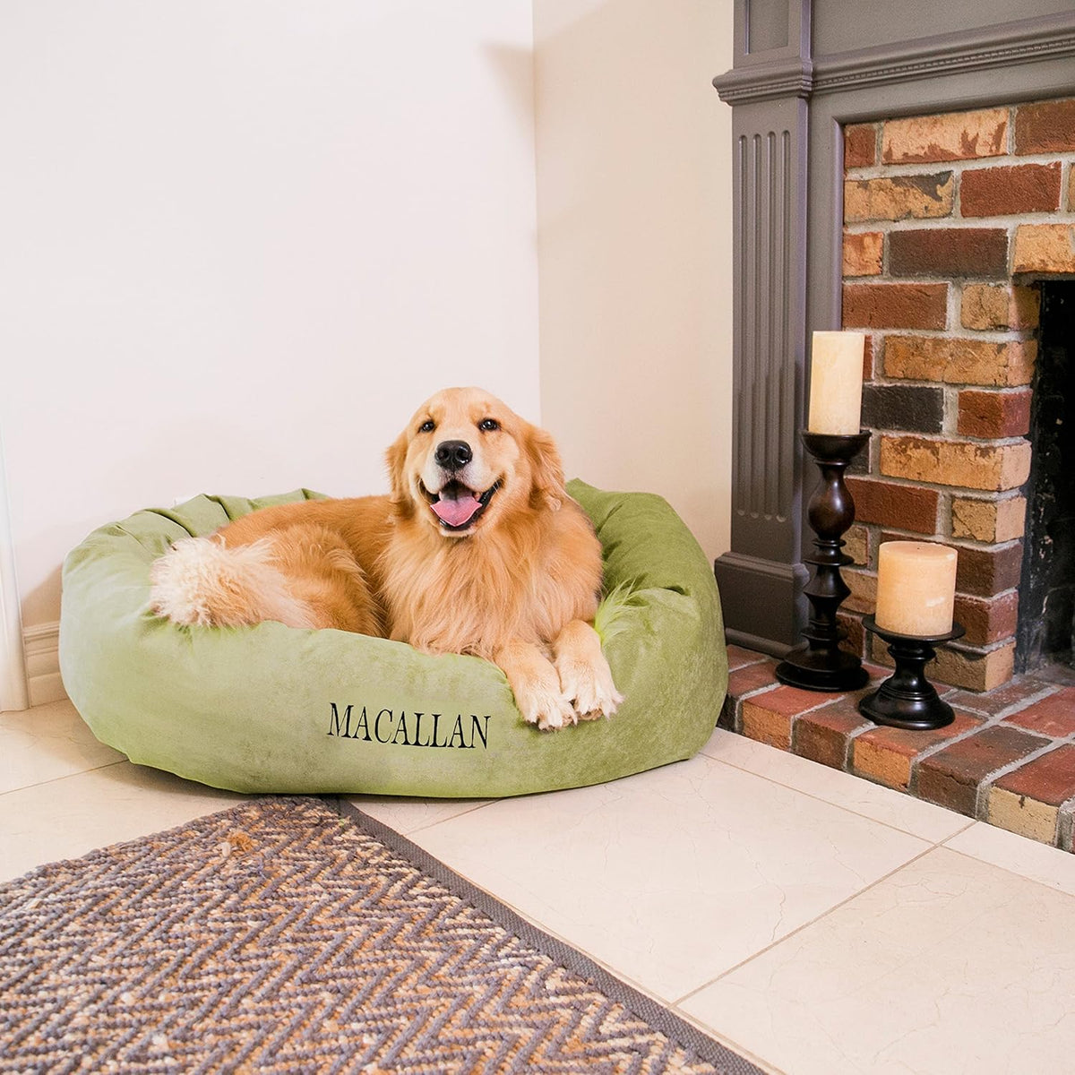 Small orange bagel dog bed with bolster rim and embroidered name – view 8