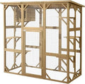 Grepatio Large Wooden Outdoor Catio Cat Enclosure, Weatherproof, with Platform and Small House, Natural