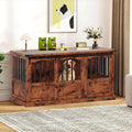 Brown 53 inch solid wood dog crate furniture with sliding doors