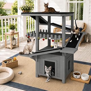 Outdoor Cat Tree Weatherproof Cat House, 34.3 x 33.9 x 45.2 Inch