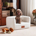 White faux shearling raised dog sofa bed with small leather nameplate – view 3