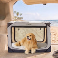 Light grey soft collapsible 42 inch dog crate with four doors
